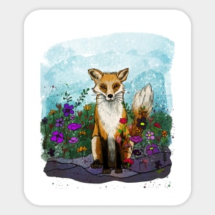 Fox and Flowers Sticker